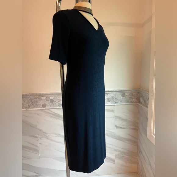 Chico’s Stretch Midi Elbow Sleeves Navy Dress S/M - Picture 5 of 10